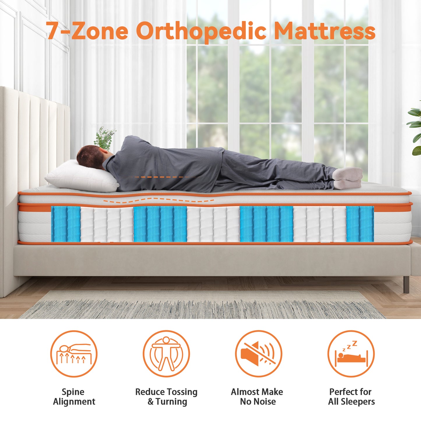 TeQsli King Size Mattress 5FT, 10 Inch Gel Memory Foam 7 Zone Orthopedic King Size Mattress Pocket Sprungs Wave Memory Foam Hybrid Mattress, Medium Firm 10-Year Support 150x200x25 cm