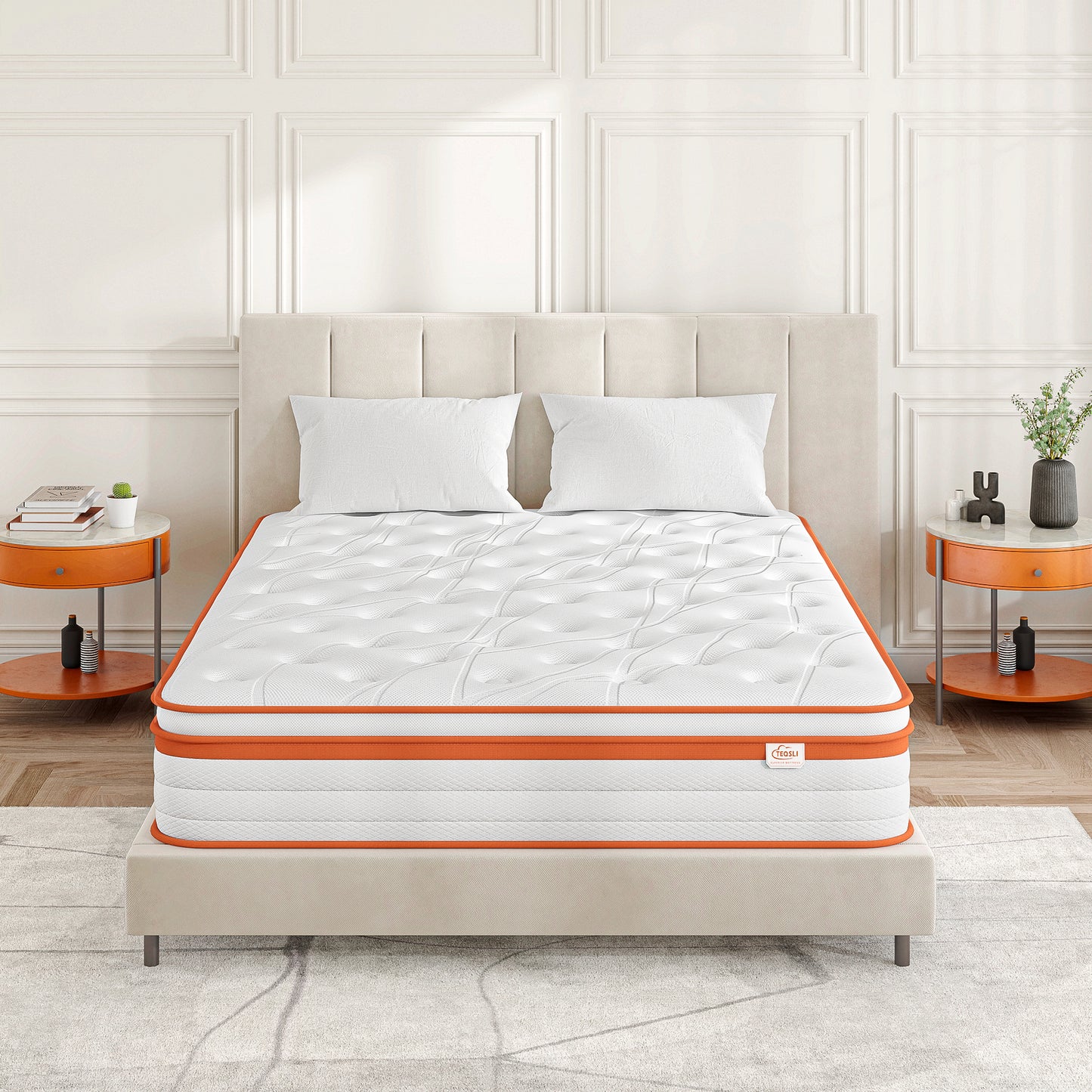TeQsli King Size Mattress 5FT, 10 Inch Gel Memory Foam 7 Zone Orthopedic King Size Mattress Pocket Sprungs Wave Memory Foam Hybrid Mattress, Medium Firm 10-Year Support 150x200x25 cm