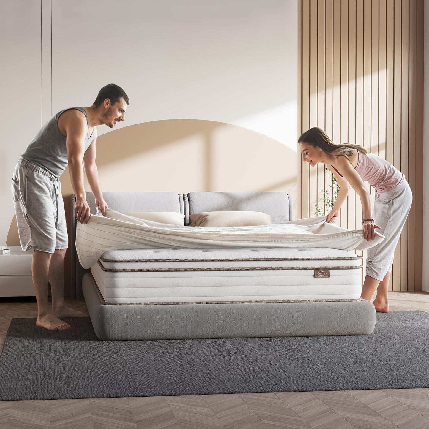 TEQSLI Mattress, Sleep Cooler Eggshell Memory Foam and 7 Zone Pocket Innerspring Hybrid Mattress in a Box, Medium Firm Mattress, 100-Night Trial