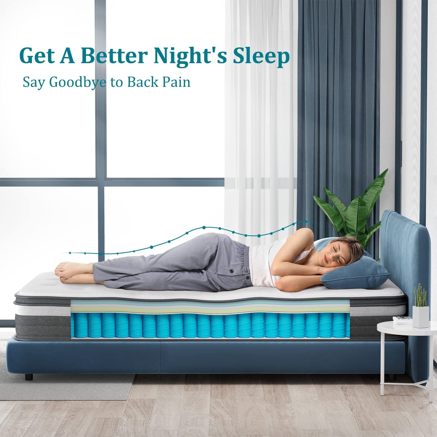 TEQSLI Gel Memory Foam and Pocket Innerspring Hybrid Mattress in a Box, Medium Firm, CertiPUR-US Certified, 100-Night Trial, 10-Year Warranty