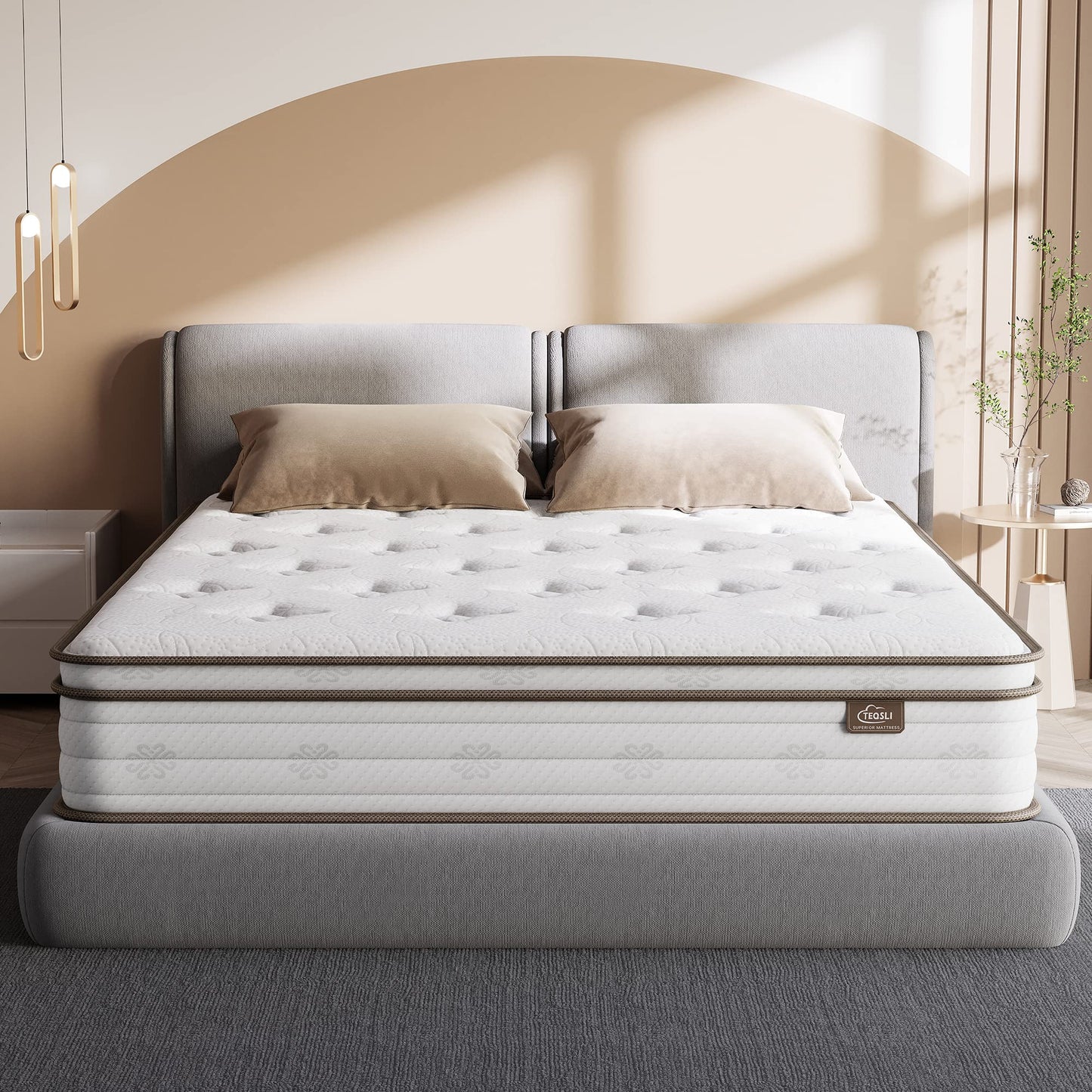 TEQSLI Mattress, Sleep Cooler Eggshell Memory Foam and 7 Zone Pocket Innerspring Hybrid Mattress in a Box, Medium Firm Mattress, 100-Night Trial