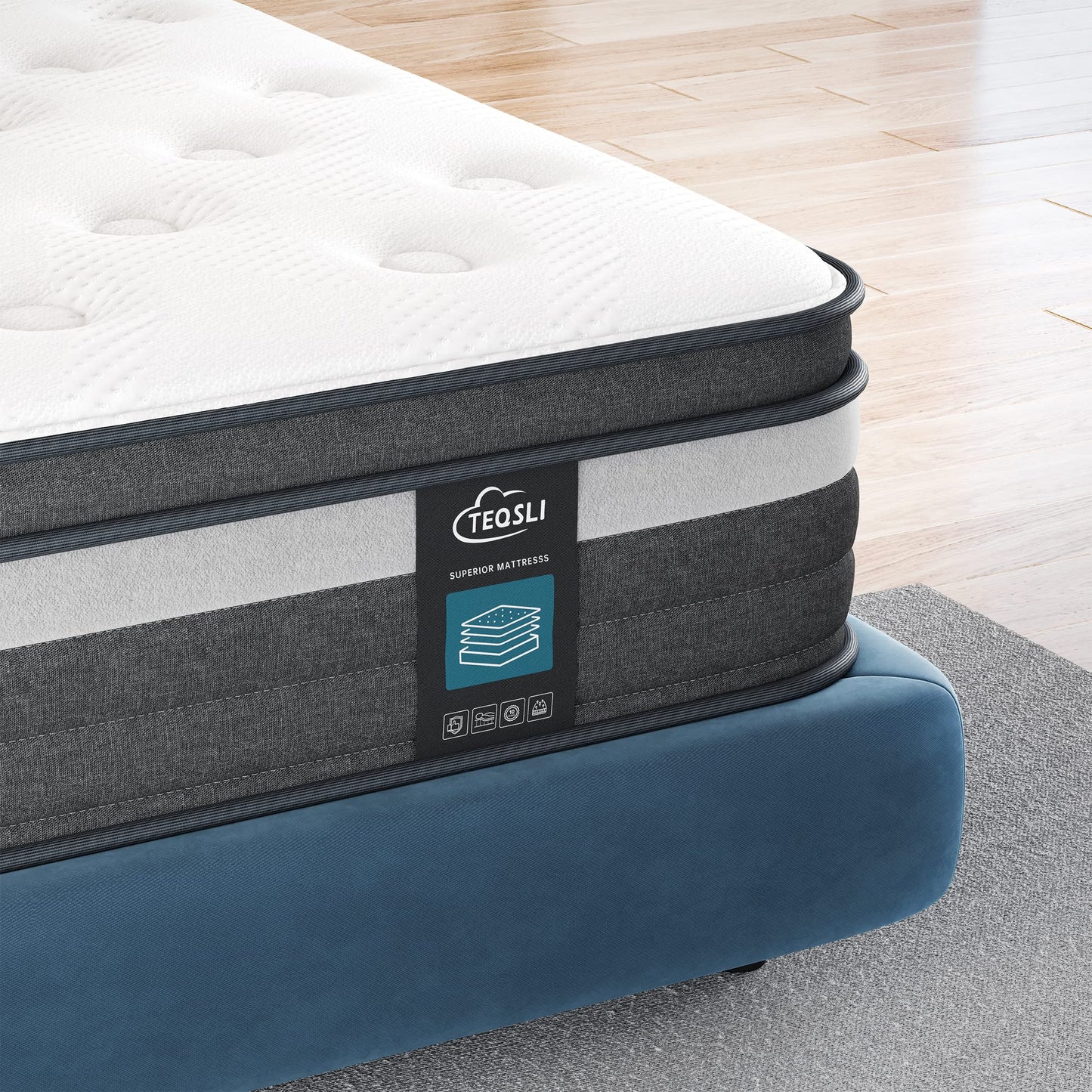 TEQSLI Gel Memory Foam and Pocket Innerspring Hybrid Mattress in a Box, Medium Firm, CertiPUR-US Certified, 100-Night Trial, 10-Year Warranty