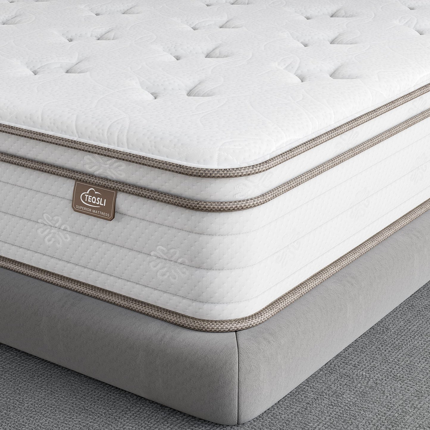 TEQSLI Mattress, Sleep Cooler Eggshell Memory Foam and 7 Zone Pocket Innerspring Hybrid Mattress in a Box, Medium Firm Mattress, 100-Night Trial