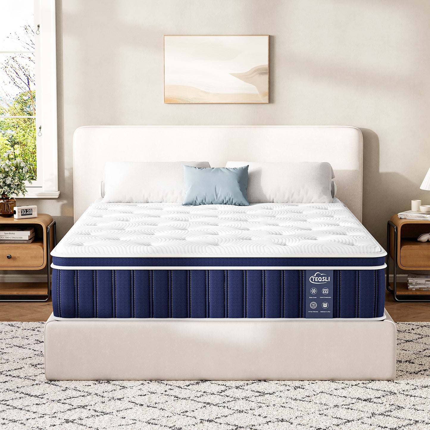 TeQsli Double Mattress, Gel Memory Foam Pocket Sprung Orthopedic Mattress Edge Support & Motion Isolation Spring Hybrid Double  Mattresses - Medium Firm Feel 135x190x27 cm