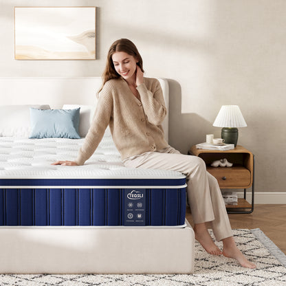 TeQsli Double Mattress, Gel Memory Foam Pocket Sprung Orthopedic Mattress Edge Support & Motion Isolation Spring Hybrid Double  Mattresses - Medium Firm Feel 135x190x27 cm
