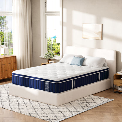 TeQsli Double Mattress, Gel Memory Foam Pocket Sprung Orthopedic Mattress Edge Support & Motion Isolation Spring Hybrid Double  Mattresses - Medium Firm Feel 135x190x27 cm