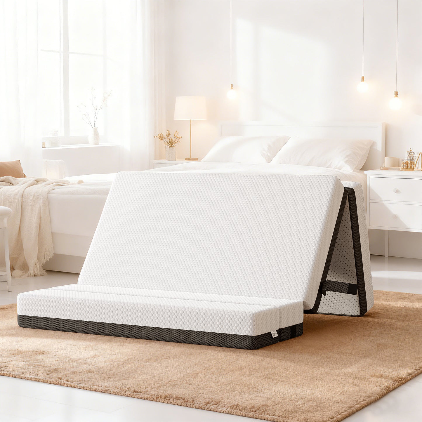 TeQsli Gel Klappmatratze 15 cm Höhe, Gästematratze, 4-teilige Faltmatratze & 3-in-1 Schlafsofa mit waschbarem und abnehmbarem Bezug, Öko-Tex & CertiPUR Zertifiziert (140x200x15cm)