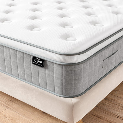 TeQsli 4FT6 Double Mattress, 10Inch Gel Memory Foam Pocket Sprung Hybrid Mattress Orthopaedic for Pressure Relief - Medium Firm Mattress-in-Box 135x190x25cm