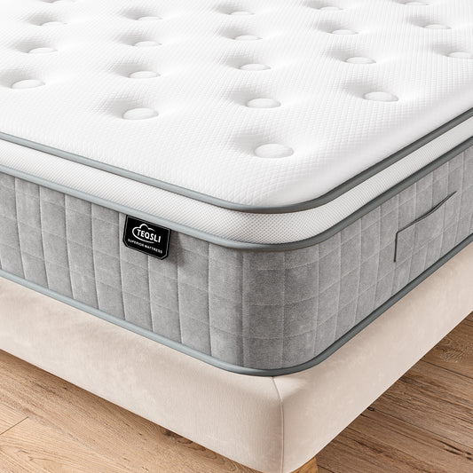 TeQsli 6FT Super King Mattress, 10Inch Gel Memory Foam Pocket Sprung Hybrid Mattress Orthopaedic for Pressure Relief - Medium Firm Mattress-in-Box 180x200x25cm