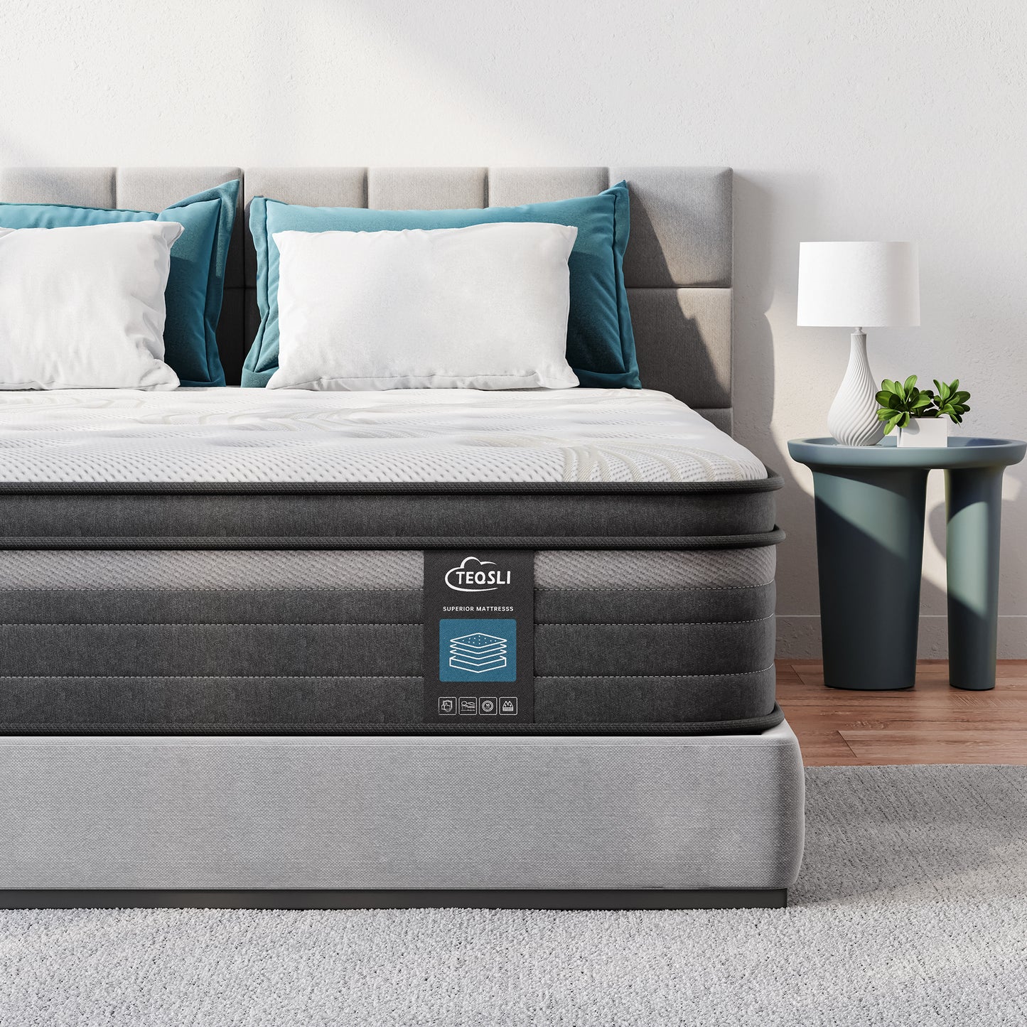 TeQsli Double Mattress, 10.6 Inch Cool Memory Foam Individually Pocket Sprung Mattress for Pressure & Back Pain Relief, 9-Zone Targeted Support Hybrid Mattress in a Box-135x190x27cm
