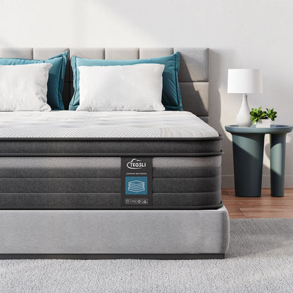 TeQsli Double Mattress, 10.6 Inch Cool Memory Foam Individually Pocket Sprung Mattress for Pressure & Back Pain Relief, 9-Zone Targeted Support Hybrid Mattress in a Box-135x190x27cm