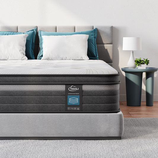 TeQsli Double Mattress, 10.6 Inch Cool Memory Foam Individually Pocket Sprung Mattress for Pressure & Back Pain Relief, 9-Zone Targeted Support Hybrid Mattress in a Box-135x190x27cm
