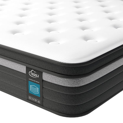 TeQsli Gel Individually Pocket Sprung Single Mattress 3FT with Breathable Soft Fabric, 9 Inch Hybrid Mattress Single for Pressure & Back Pain Relief, Medium Firm Mattress in a Box-90x190x22cm