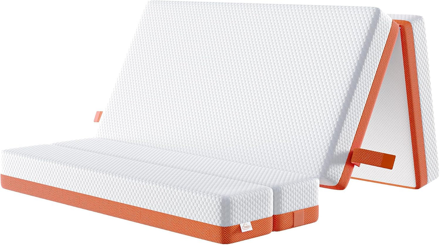 TeQsli Folding Mattress, 15cm Small Double Foldable Mattress, Memory Foam with Removable Washable Cover, for Guest Sofa Bed, Camping, Travel (120x190x15cm)