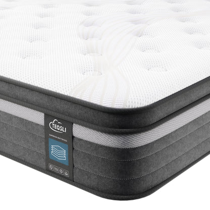 TeQsli Double Mattress, 10.6 Inch Cool Memory Foam Individually Pocket Sprung Mattress for Pressure & Back Pain Relief, 9-Zone Targeted Support Hybrid Mattress in a Box-135x190x27cm