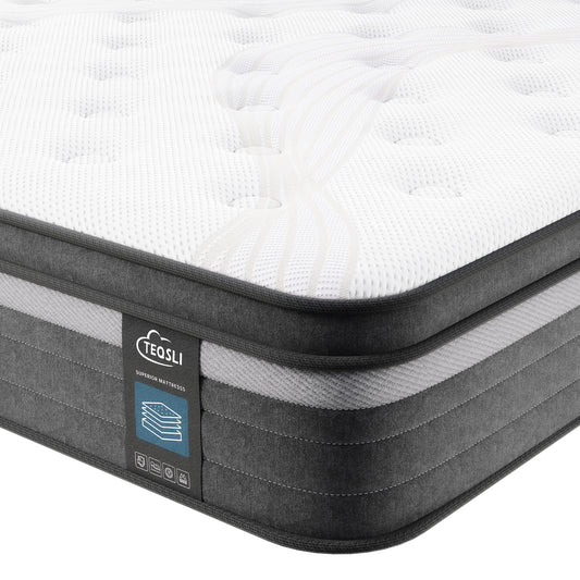 TeQsli Double Mattress, 10.6 Inch Cool Memory Foam Individually Pocket Sprung Mattress for Pressure & Back Pain Relief, 9-Zone Targeted Support Hybrid Mattress in a Box-135x190x27cm