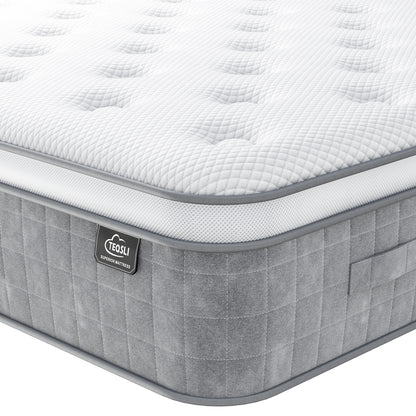 TeQsli 10 Inch 7-Zone Orthopaedic Super King Mattress, 6FT Gel Memory Foam & Pocket Sprung Hybrid Super King Size Mattress for Pressure & Back Pain Relief – Medium Firm – Edge Support – 180x200x25cm