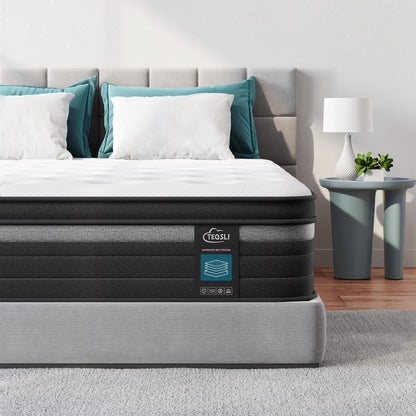 TeQsli Gel Individually Pocket Sprung Double Mattress 4FT6 with Breathable Soft Fabric, 9 Inch Hybrid Mattress Double for Pressure & Back Pain Relief, Medium Firm Mattress in a Box 135x190x22cm