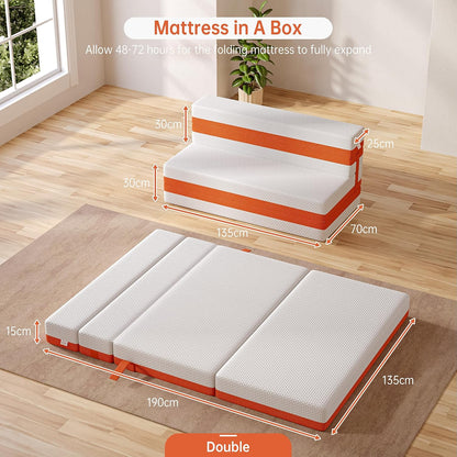 TeQsli Folding Mattress, 15cm Small Double Foldable Mattress, Memory Foam with Removable Washable Cover, for Guest Sofa Bed, Camping, Travel (120x190x15cm)