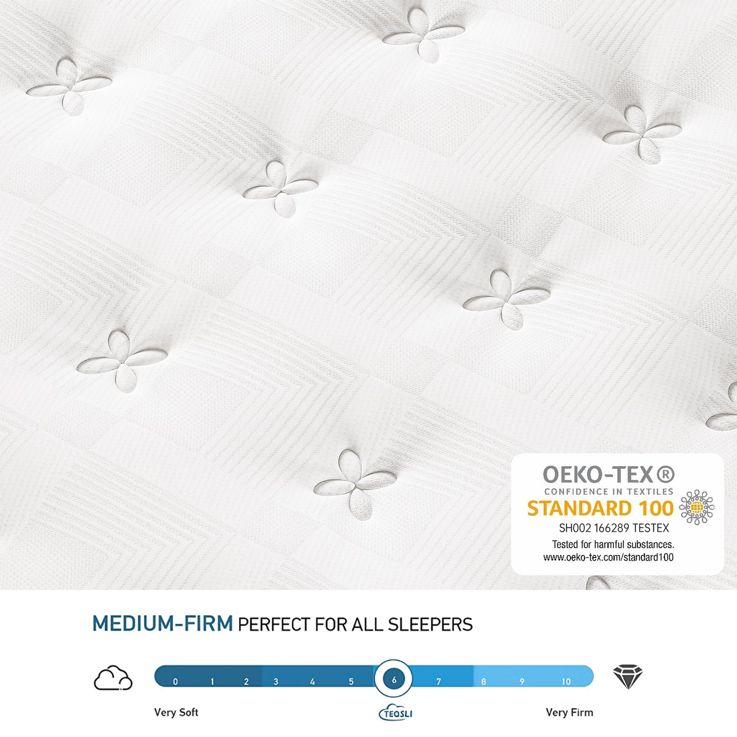 TeQsli 6FT Super King Mattress 10 Inch Gel Memory Foam Pocket Sprung Hybrid Mattress Medium Firm Orthopedic - Edge Support & OEKO-TEX Certified in a Box 180x200x25cm