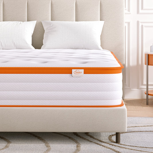 TeQsli Double Mattress, 18cm Breathable Pocket Sprung Hybrid Double Mattress Cool Touch Oeko Fabric - Medium Firm - Motion Isolation 135x190x18 cm