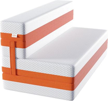 TeQsli Folding Mattress, 10cm Small Single Foldable Mattress, Memory Foam with Removable Washable Cover, for Guest Sofa Bed, Camping, Travel (75x190x10cm)