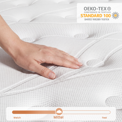 TeQsli 9-Zonen Matratze 90x200 cm H3 mittelfest 25cm Höhe, Ergonomische Taschenfederkernmatratze mit Gel Memory Schaum, Rücken- & Druckentlastung, Atmungsaktiver Bezug, Öko-Tex & CertiPUR zertifiziert