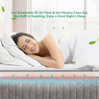 TeQsli 5FT King Mattress, 10Inch Gel Memory Foam Pocket Sprung Hybrid Mattress Orthopaedic for Pressure Relief - Medium Firm Mattress-in-Box 150x200x25cm