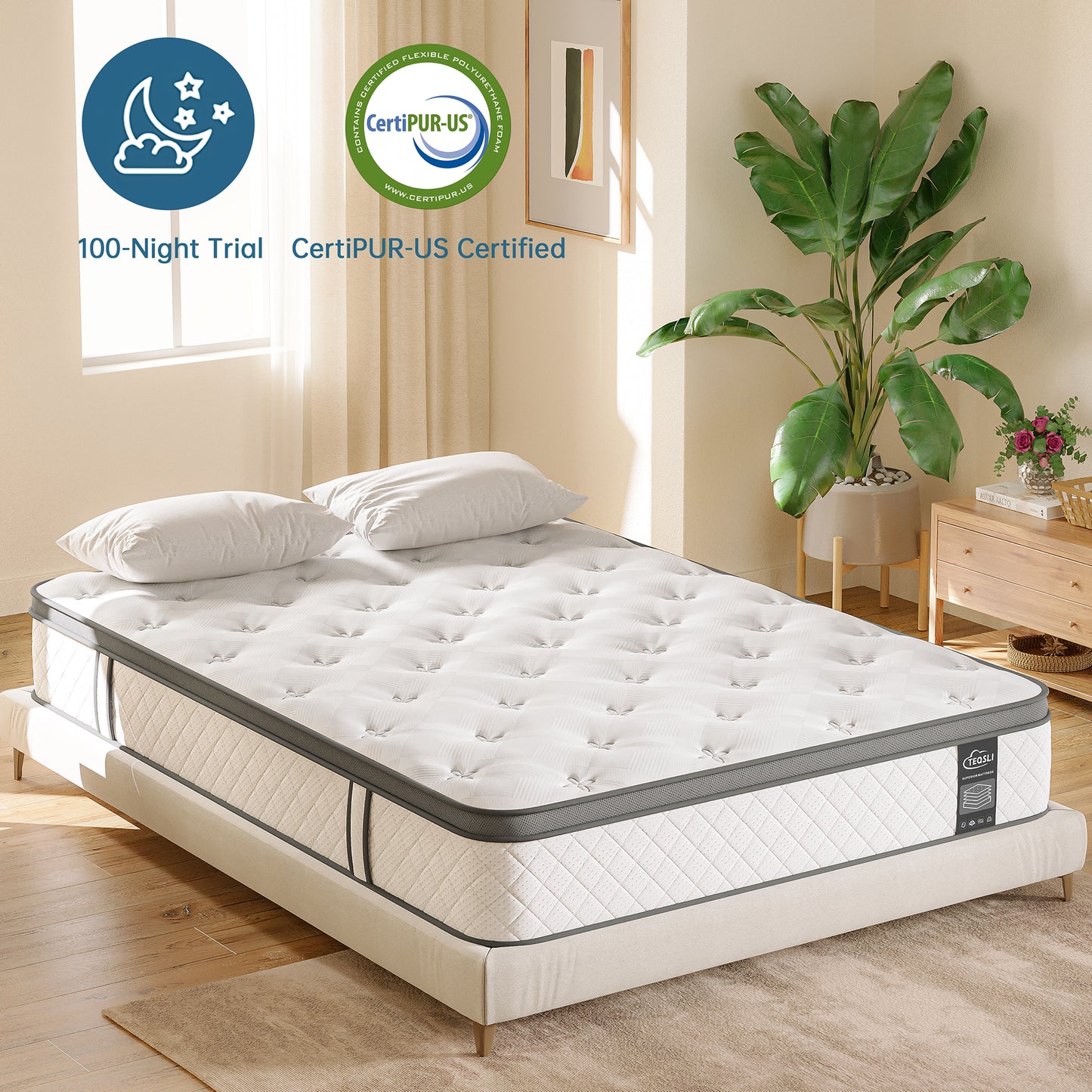 TeQsli 6FT Super King Mattress 10 Inch Gel Memory Foam Pocket Sprung Hybrid Mattress Medium Firm Orthopedic - Edge Support & OEKO-TEX Certified in a Box 180x200x25cm