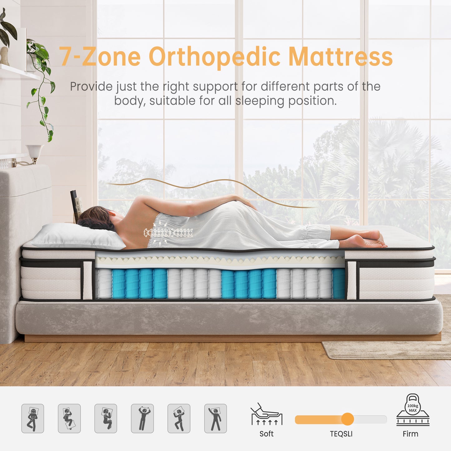 TeQsli Small Double Mattress 4FT, 10.6 Inch Gel Memory Foam Pocket Sprung Orthopedic Mattress Edge Support & Motion Isolation Spring Hybrid Small Double Mattresses Medium Firm Feel 120x190x27cm