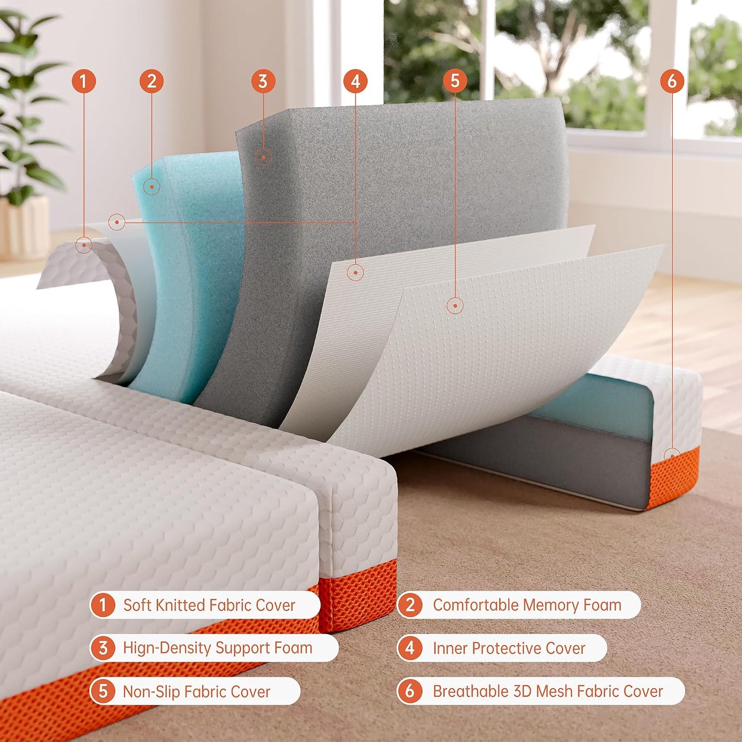 TeQsli Folding Mattress, 10cm Small Double Foldable Mattress, Memory Foam with Removable Washable Cover, for Guest Sofa Bed, Camping, Travel (120x190x10cm)