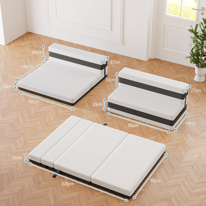 TeQsli Gel Klappmatratze 15 cm Höhe, Gästematratze, 4-teilige Faltmatratze & 3-in-1 Schlafsofa mit waschbarem und abnehmbarem Bezug, Öko-Tex & CertiPUR Zertifiziert (140x200x15cm)