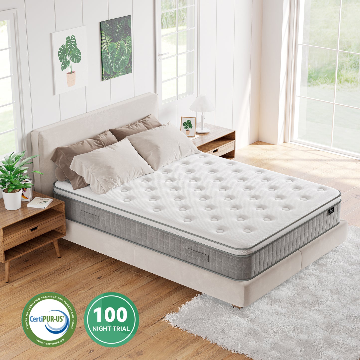 TeQsli 5FT King Mattress, 10Inch Gel Memory Foam Pocket Sprung Hybrid Mattress Orthopaedic for Pressure Relief - Medium Firm Mattress-in-Box 150x200x25cm