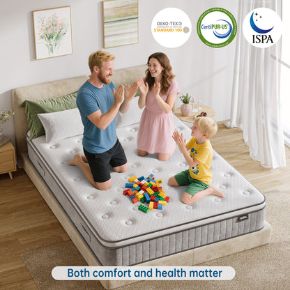 TeQsli 10 Inch 7-Zone Orthopaedic Double Mattress, 4FT6 Gel Memory Foam & Pocket Sprung Hybrid Double Mattress for Pressure & Back Pain Relief – Medium Firm – Edge Support – 135x190x25cm