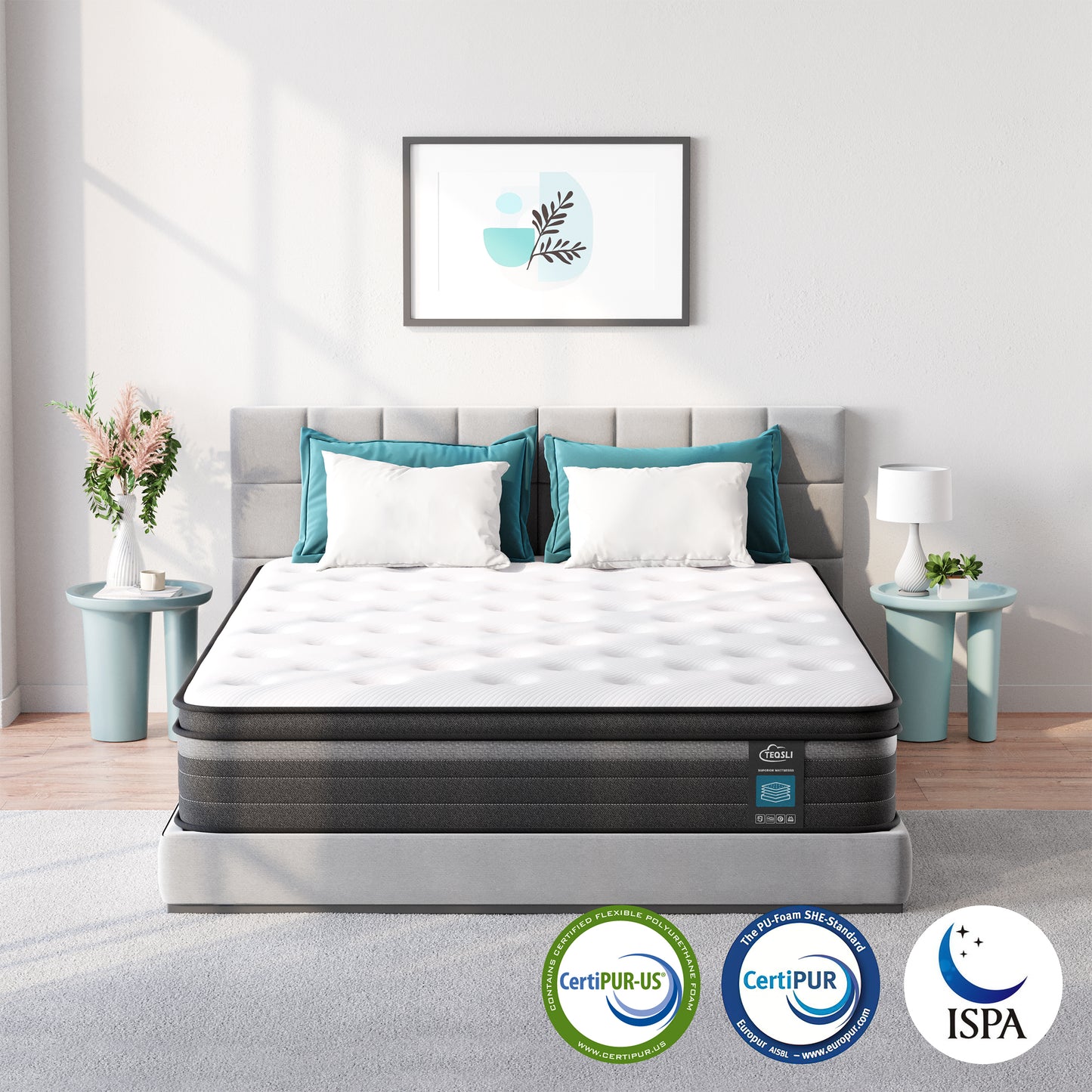 TeQsli Gel Individually Pocket Sprung Single Mattress 3FT with Breathable Soft Fabric, 9 Inch Hybrid Mattress Single for Pressure & Back Pain Relief, Medium Firm Mattress in a Box-90x190x22cm