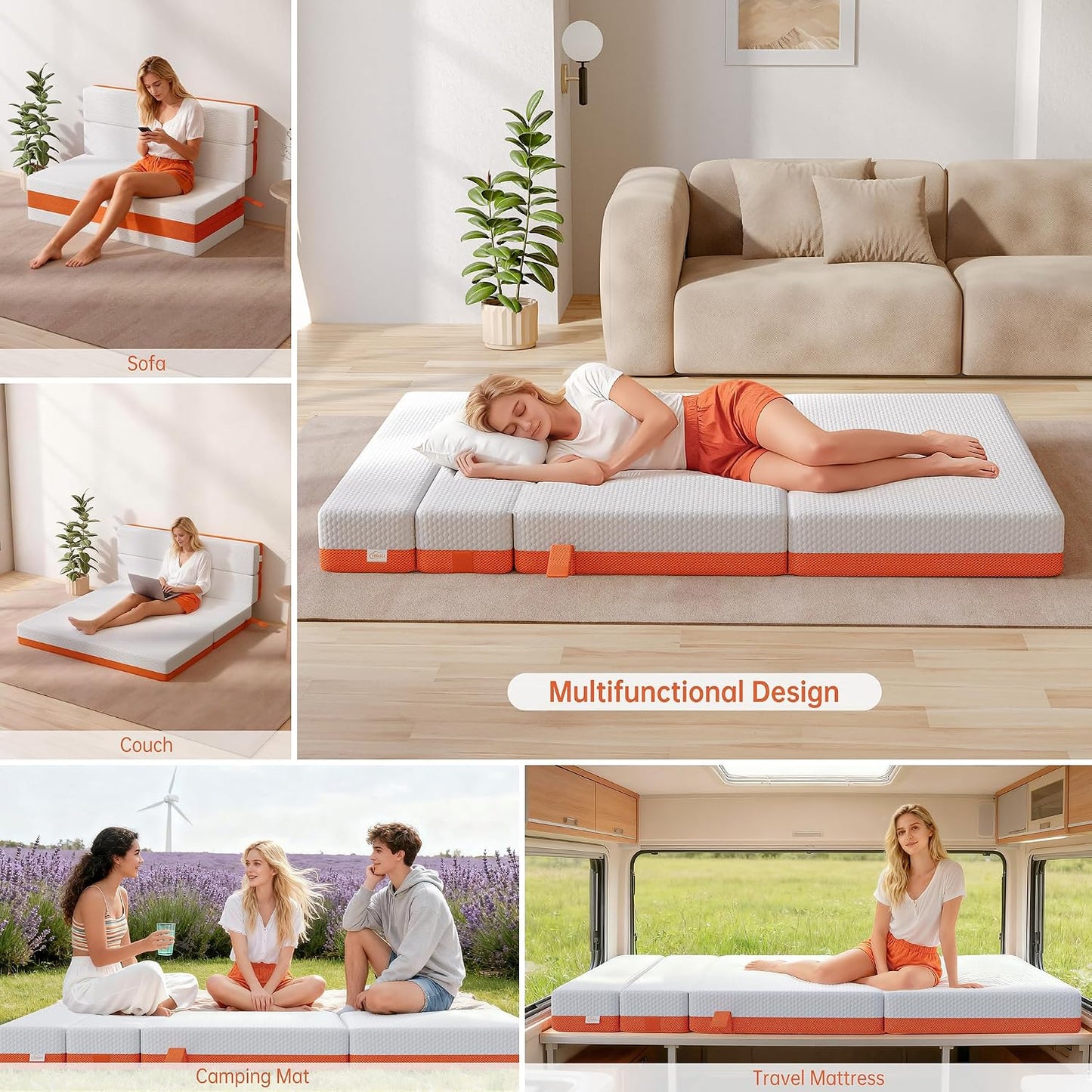 TeQsli Folding Mattress, 10cm Small Single Foldable Mattress, Memory Foam with Removable Washable Cover, for Guest Sofa Bed, Camping, Travel (75x190x10cm)