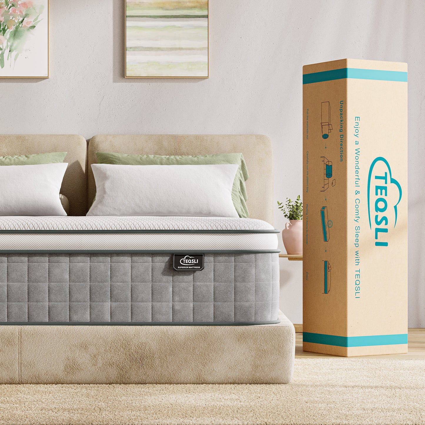 TeQsli 10 Inch 7-Zone Orthopaedic Single Mattress, 3FT Gel Memory Foam & Pocket Sprung Hybrid Single Mattress for Pressure & Back Pain Relief – Medium Firm – Edge Support – 90x190x25cm