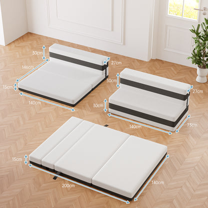 TeQsli Gel Klappmatratze 15 cm Höhe, Gästematratze, 4-teilige Faltmatratze & 3-in-1 Schlafsofa mit waschbarem und abnehmbarem Bezug, Öko-Tex & CertiPUR Zertifiziert (140x200x15cm)