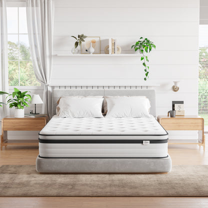 TeQsli Double Mattress 4FT6, 10.6 Inch Gel Memory Foam Pocket Sprung Orthopedic Mattress Edge Support & Motion Isolation Spring Hybrid Double Mattresses - Medium Firm Feel 135x190x27 cm