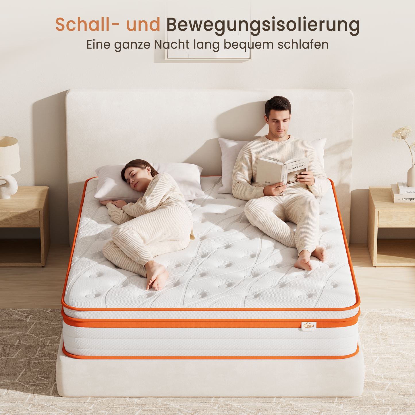 TeQsli 9-Zonen Matratze 90x200 cm H3 mittelfest 25cm Höhe, Ergonomische Taschenfederkernmatratze mit Gel Memory Schaum, Rücken- & Druckentlastung, Atmungsaktiver Bezug, Öko-Tex & CertiPUR zertifiziert