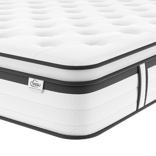 TeQsli Double Mattress 4FT6, 10.6 Inch Gel Memory Foam Pocket Sprung Orthopedic Mattress Edge Support & Motion Isolation Spring Hybrid Double Mattresses - Medium Firm Feel 135x190x27 cm