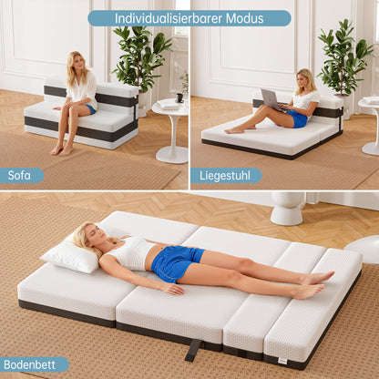 TeQsli Gel Klappmatratze 15 cm Höhe, Gästematratze, 4-teilige Faltmatratze & 3-in-1 Schlafsofa mit waschbarem und abnehmbarem Bezug, Öko-Tex & CertiPUR Zertifiziert (140x200x15cm)